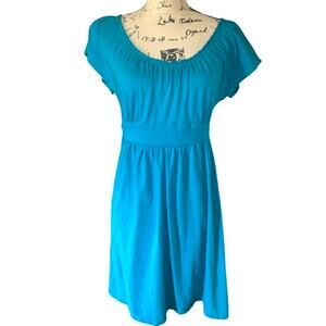 ‎Express aqua stretch neck waist fitted dress small